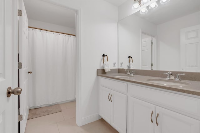 410 Cheeota Ct, Minneola, FL 34715 - full bathroom with double vanity, tile patterned flooring, and curtained shower