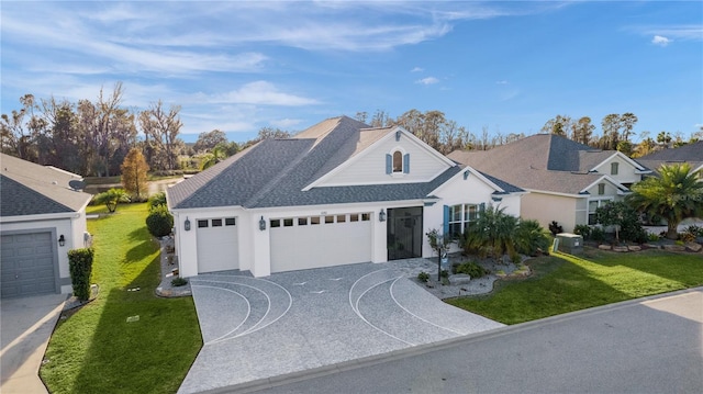 view of front of house featuring a garage and a front lawn