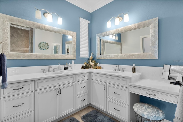 bathroom featuring vanity and crown molding