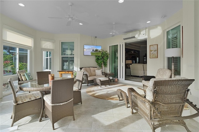 sunroom / solarium featuring a wall mounted air conditioner