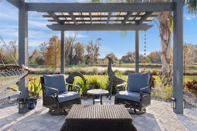 view of patio / terrace featuring a pergola