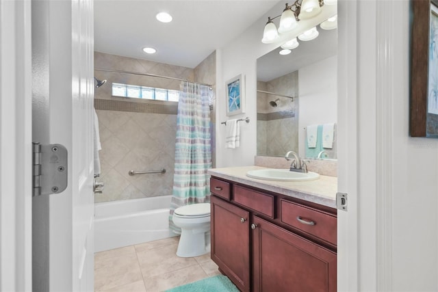 full bathroom with tile patterned flooring, vanity, shower / bath combination with curtain, and toilet