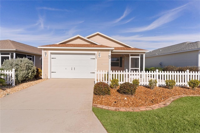 single story home with a garage