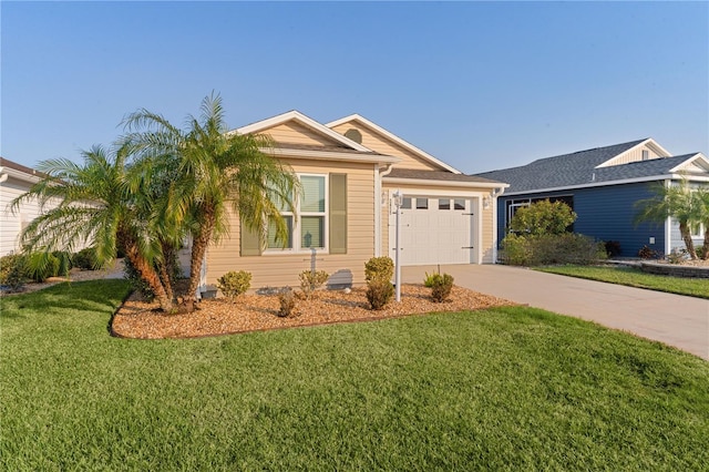 ranch-style house with a front lawn and a garage