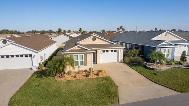 single story home with a front lawn and a garage