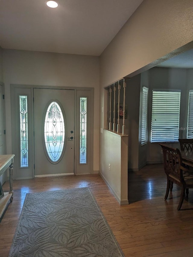 entryway with plenty of natural light and wood-type flooring