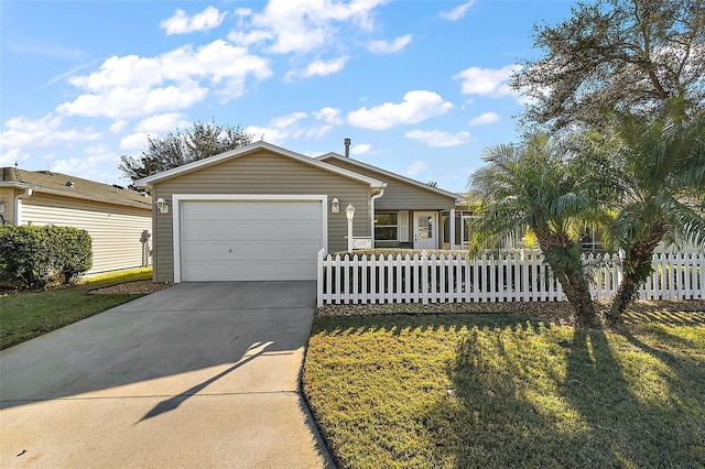 ranch-style house with a front lawn and a garage