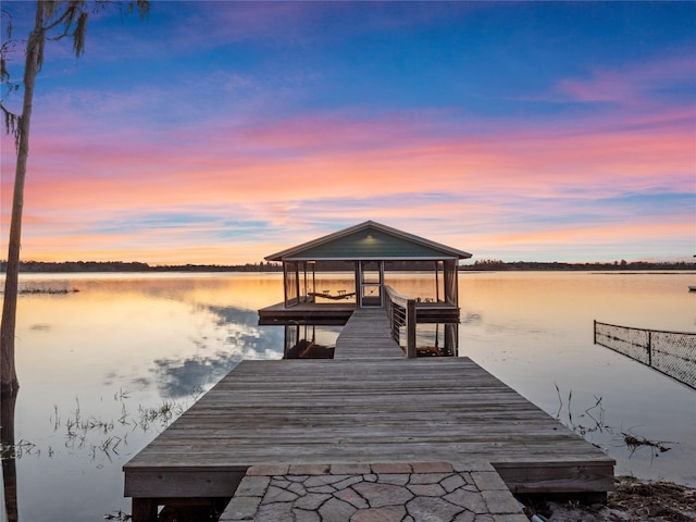 view of dock with a water view