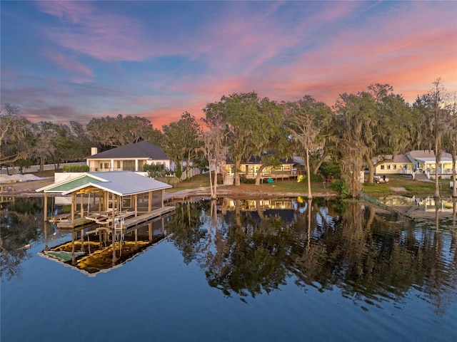 dock area featuring a water view