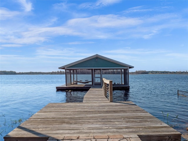 view of dock with a water view