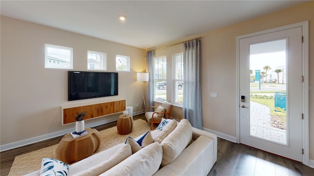 living room featuring dark hardwood / wood-style floors