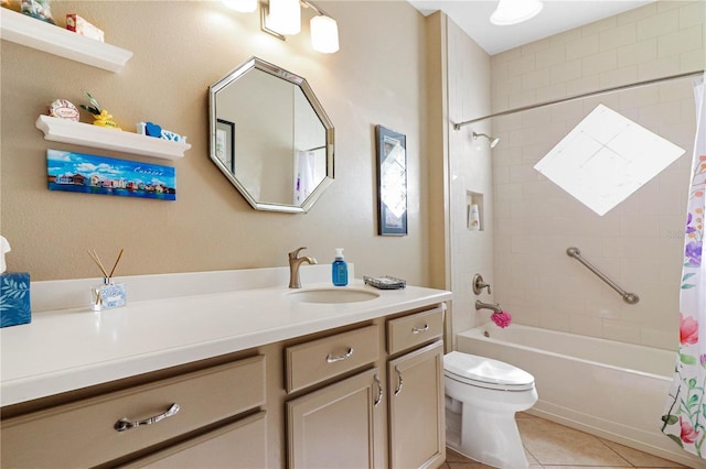 full bathroom with tile patterned floors, vanity, toilet, and shower / bath combo