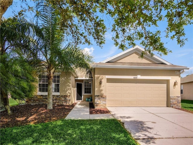 ranch-style home with a garage