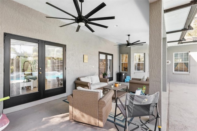 view of patio / terrace with french doors and an outdoor hangout area