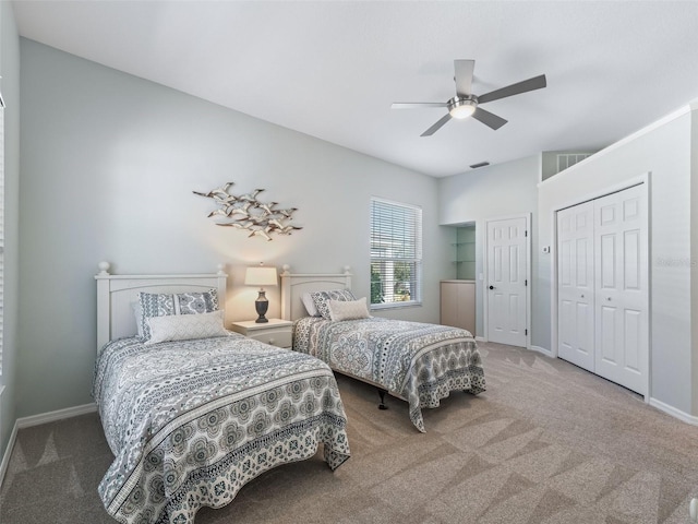 bedroom with carpet floors and ceiling fan