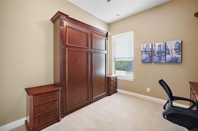 home office featuring light colored carpet