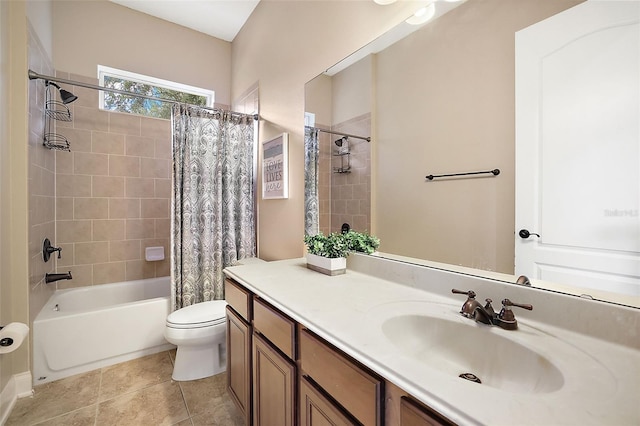 full bathroom with tile patterned flooring, vanity, shower / bath combination with curtain, and toilet