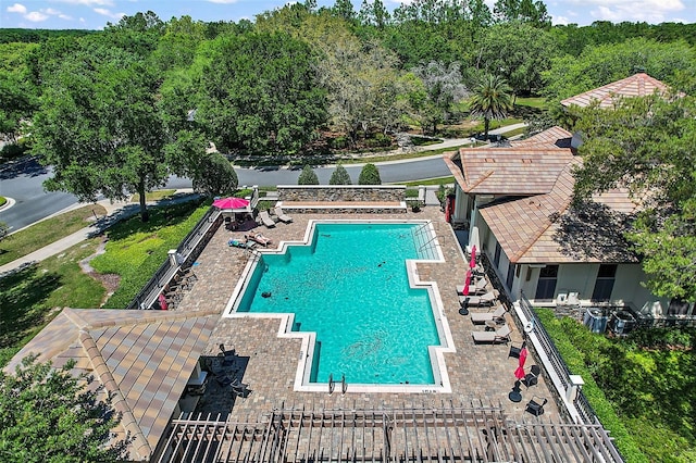 view of swimming pool with a patio area