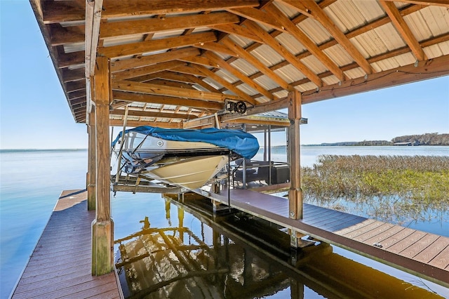 dock area with a water view