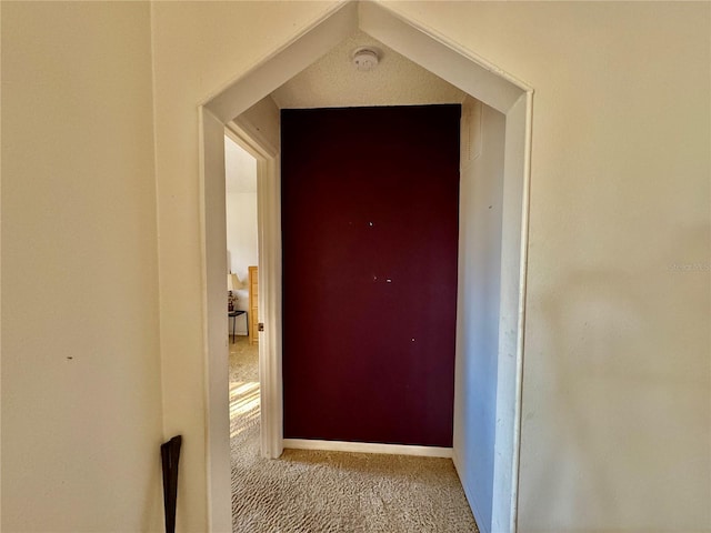 hallway with light carpet