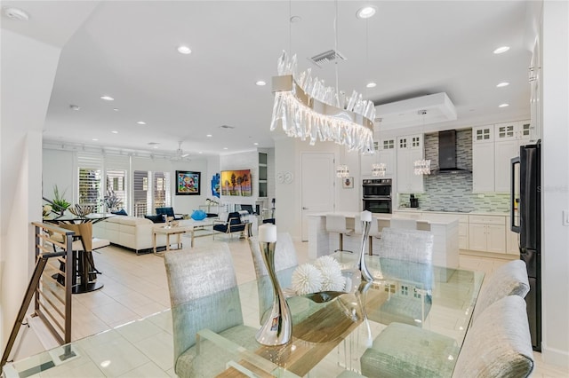 dining space with light tile patterned floors