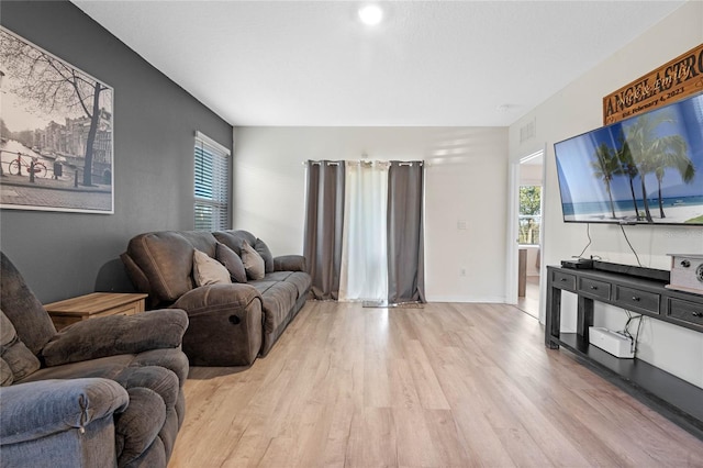 living room featuring light wood-type flooring