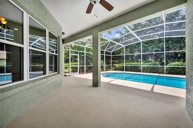 11941 Graces Way, Clermont, FL 34711 - swimming pool featuring a ceiling fan, a patio, and a lanai