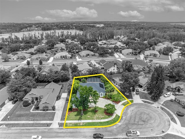 11941 Graces Way, Clermont, FL 34711 - aerial perspective of suburban area with property boundaries highlighted and a large body of water