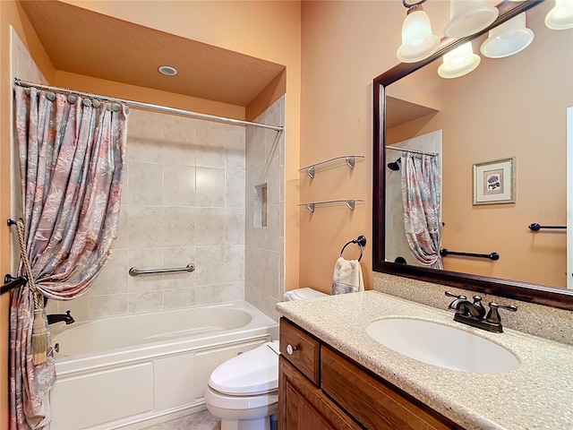 full bathroom featuring vanity, toilet, and shower / bath combo with shower curtain