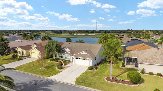 bird's eye view featuring a water view