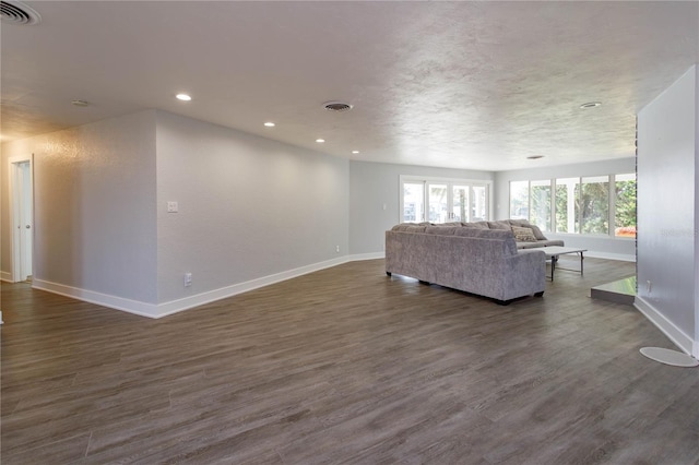 living room with dark wood-type flooring