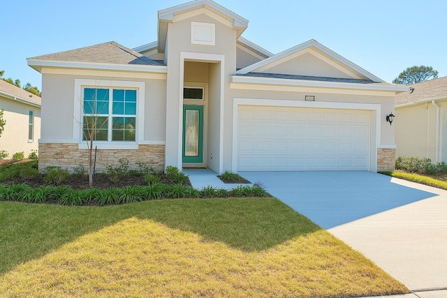 2022 Wallingford Loop, Mount Dora, FL 32757 - view of front of property with stone siding, stucco siding, and a front yard