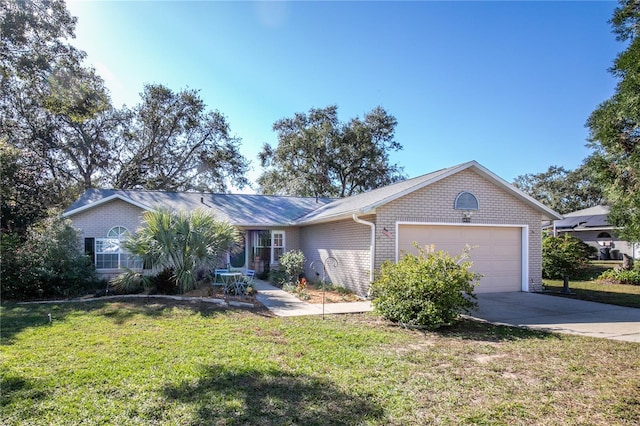 single story home with a garage and a front yard