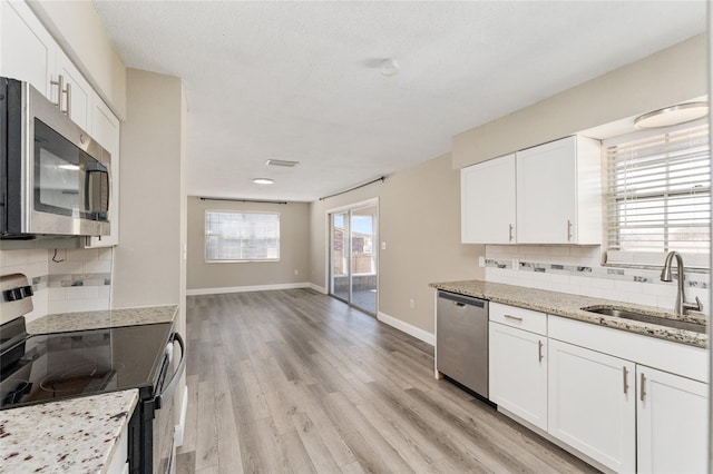 kitchen featuring backsplash, sink, white cabinets, and appliances with stainless steel finishes