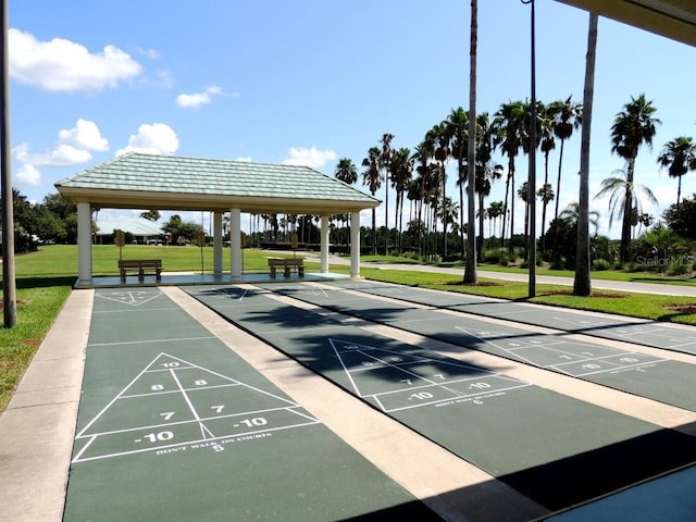 view of community featuring a gazebo and a lawn