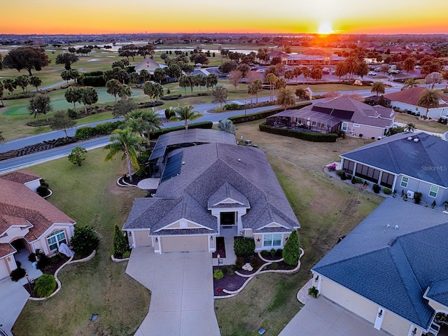 view of aerial view at dusk