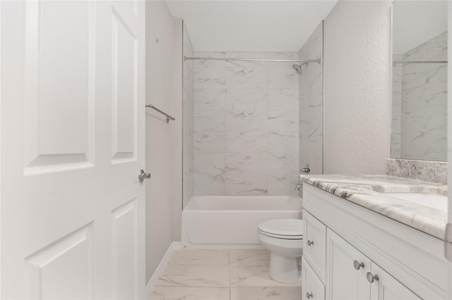 full bathroom featuring toilet, vanity, and tiled shower / bath combo