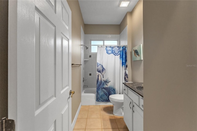 full bathroom with toilet, vanity, tile patterned flooring, and shower / tub combo