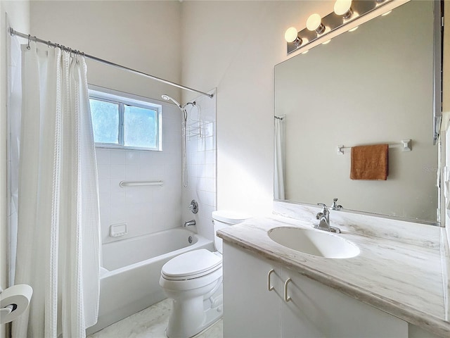 full bathroom featuring shower / tub combo, vanity, and toilet