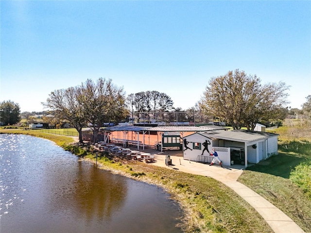 exterior space featuring a water view