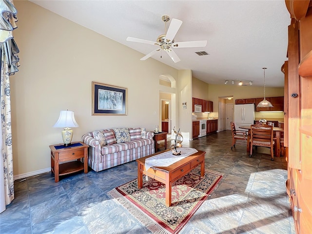 living room featuring ceiling fan