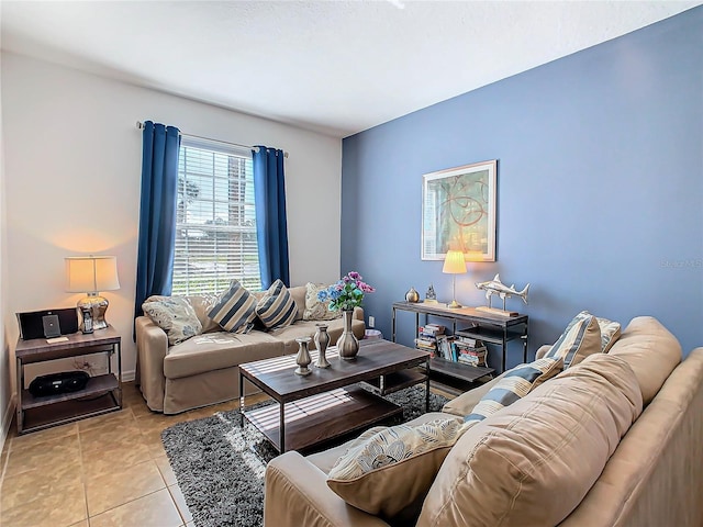 living room featuring light tile patterned floors