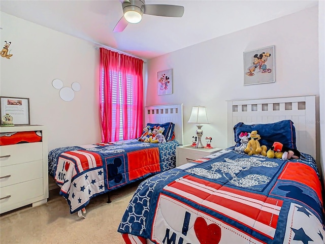 bedroom with carpet flooring and ceiling fan