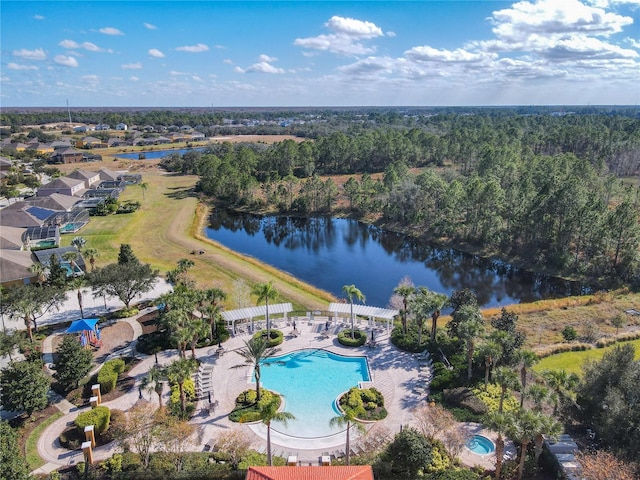 aerial view with a water view