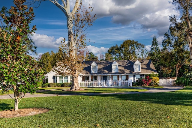 cape cod house with a front lawn