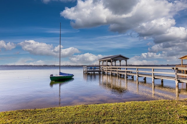 dock area featuring a water view