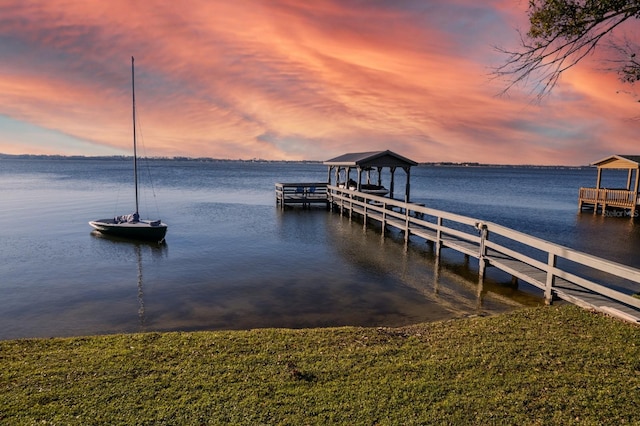 view of dock featuring a water view