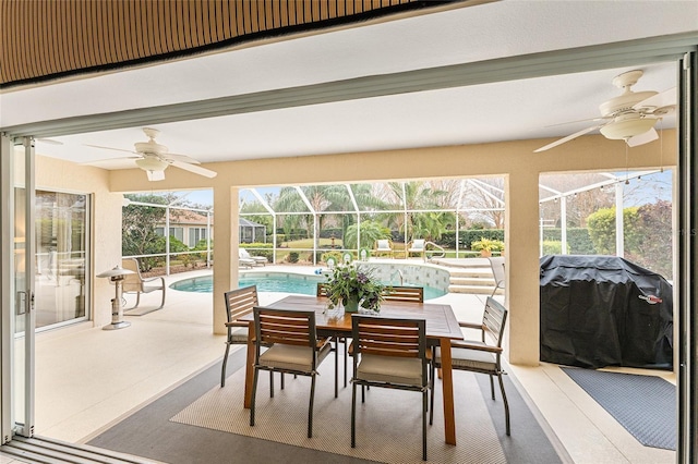 sunroom / solarium with a pool