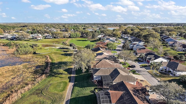 aerial view featuring a residential view and view of golf course