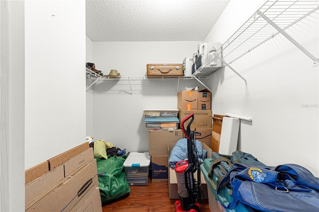 spacious closet with dark wood-type flooring